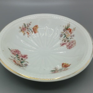 VINTAGE Art Nouveau jewelry bowl, white gold border floral pattern, soap dish, fruit bowl, pastry plate, porcelain bowl, decoration gift