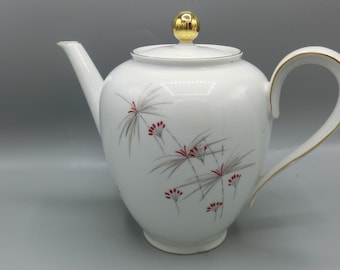 Vintage kaffekanna, ovanlig form med blommönster, tekanna, Tirschenreuth Scherzer Bavaria, kaffekanna, kaffeservis, dekorativ gåva