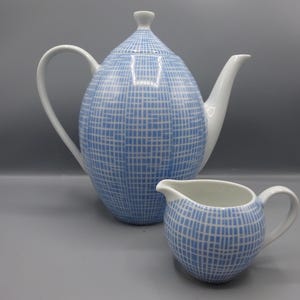 Vintage tafeldecoratie, Arzberg FORM 2000 Bastdekor Löffelhardt blauw, koffieservies met koffiepot, theepot, melkkannetje, melkkannetje, cadeau