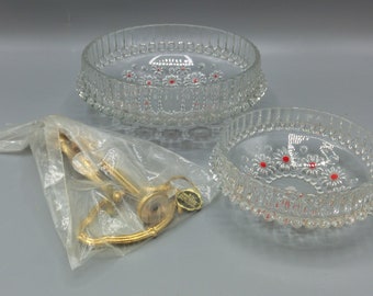 VINTAGE glass cake stand red flowers, cake stand, 2-tier cake stand, golden rods, original Walther Glas W. Germany, cake stand