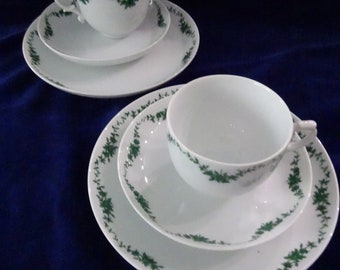 VINTAGE collector's cup and place setting FÜRSTENBERG white with green tendrils, romantic