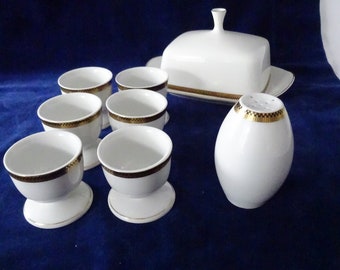 VINTAGE dining service Arzberg, 2025, Löffelhard, 1957, egg cup, salt shaker, butter plate, 8 pieces