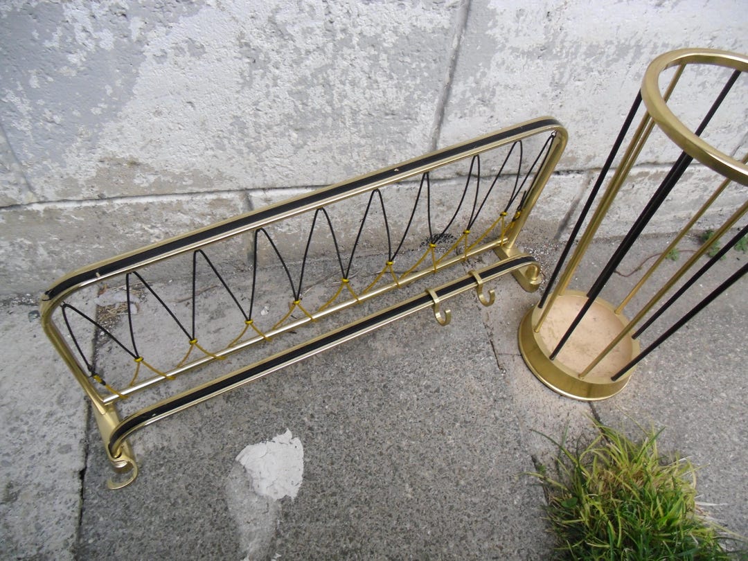 Old Hat Racks Vintage Hat Rack With Umbrella Stand, Duo, Gold and Black, Wardrobe ...