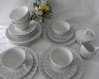 VINTAGE coffee service for 6 people, Seltmann Weiden, ISOLDE, raffia decor grey, milk sugar, tea service, collector's cup, 20 pieces