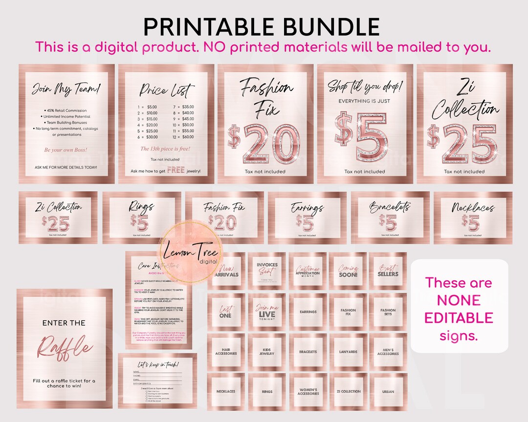 Printable Signs for Jewelry Business 5 Dollar Jewelry Table Etsy