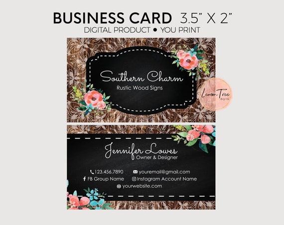 Rustic Wood Floral Business Card Business Card Design Free Etsy