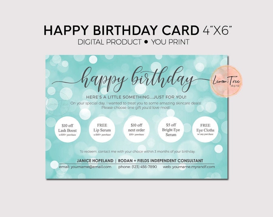 Rodan and Fields Birthday Card Coupon Cards Rodan and Fields Etsy