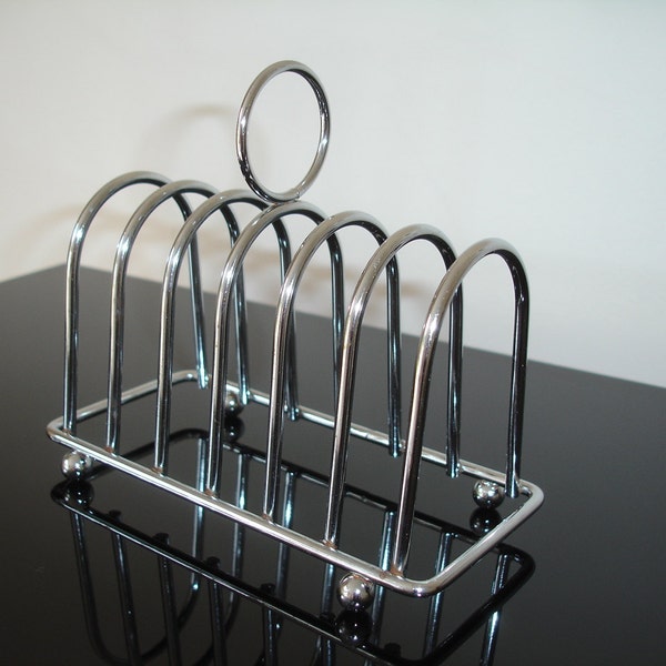 Toast Rack Chrome Silver Colour Color Metal Ball Feet 6 Slice Slot Toastrack / Letter Rack