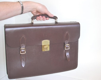 Barrow / Hepburn Leather Briefcase Made For British Rail Managers Brown Vintage Leather With Key Lockable Top Handle