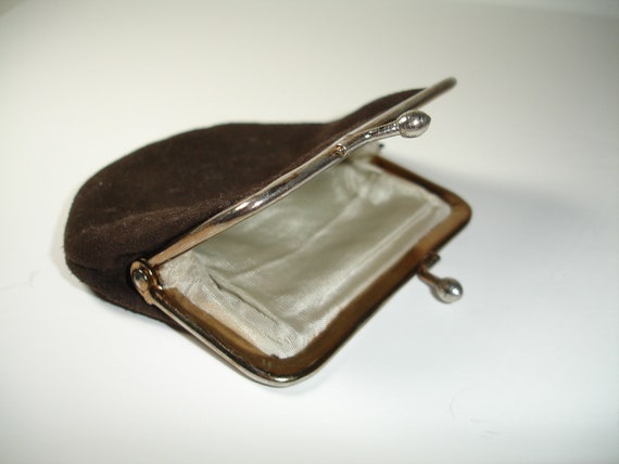 Suede Purse Vintage Kiss Lock Clasp Brown Kiss lock Frame Coin Money Purse Etsy UK