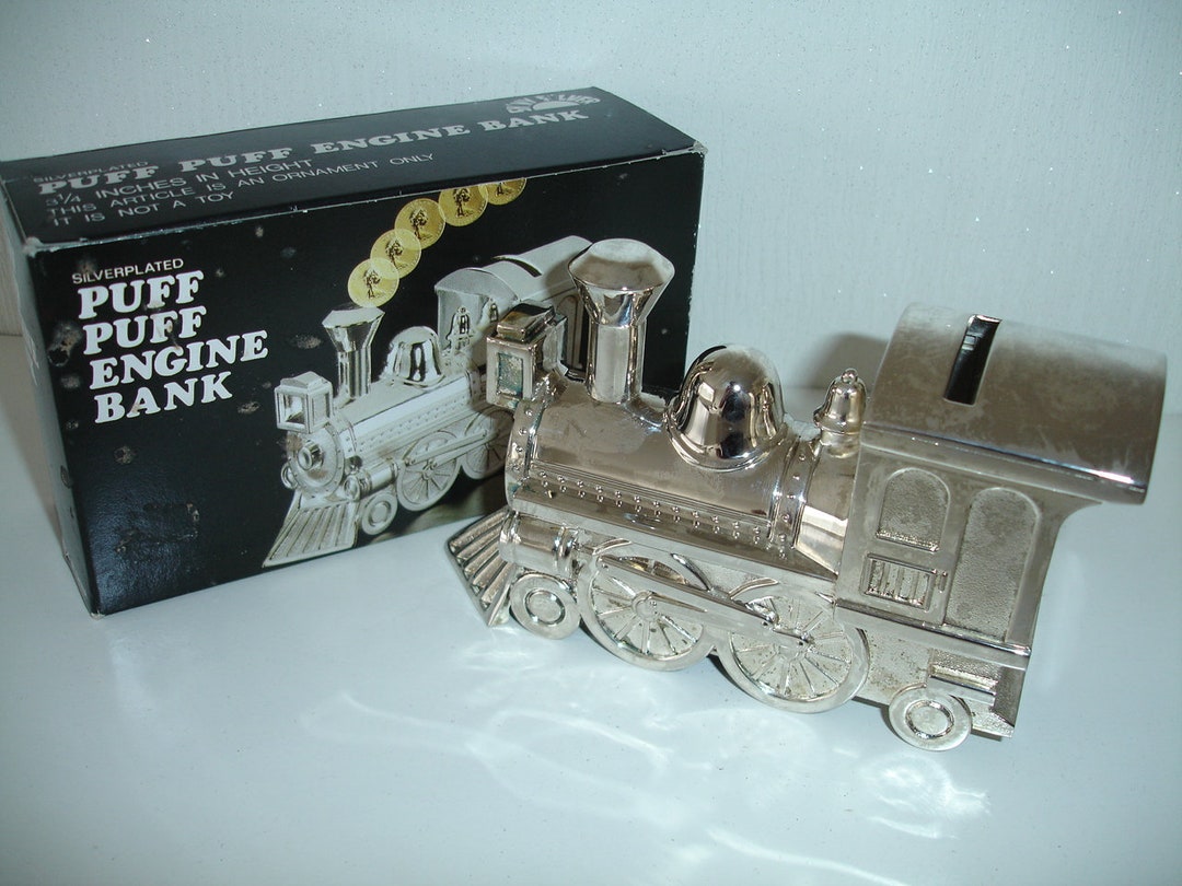 Steam Train Money Box Silver Plated Piggy Bank Moneybox Christening ...