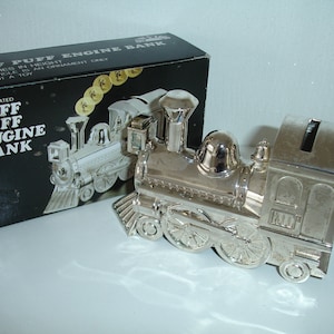 Steam Train Money Box Silver Plated Piggy Bank Moneybox Christening Gift For A Baby Silverplate Engravable Cartouche Puff Puff Engine