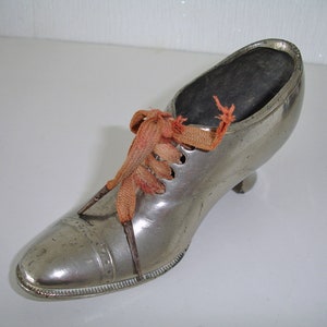 Victorian Boot Ornament Metal Shoe Vintage Ladies Boot Silver Coloured