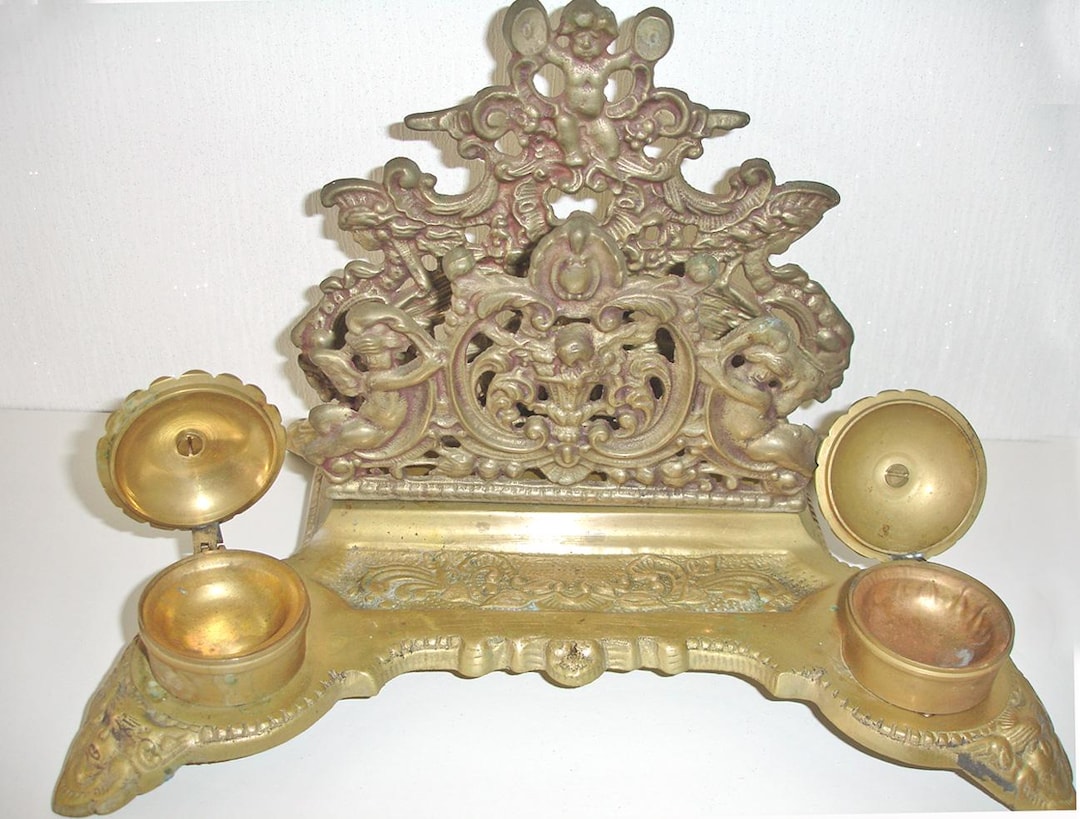 French Letter Rack Cherub Letter Rack Brass Baroque French Desk Tidy Metal Pen Holder 2 ...