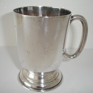 Tankard Silver Plated Vintage H Hallam & Son Nottingham - Half Pint Metal Drinking Bar Cup Engraved Initials JW