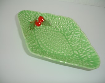 Crown Devon Diamond Dish 552 Green Art Deco Butter Dish Tomato Leaf