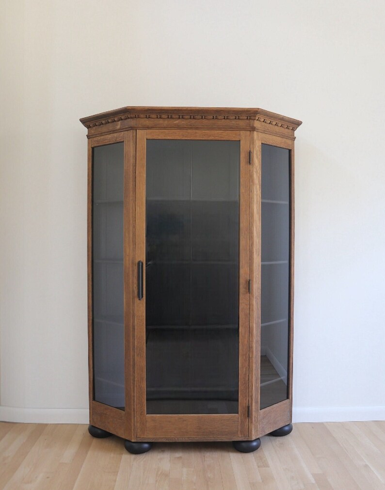 Antique Oak Cabinet Bookcase Hutch Curio Display. Adjustable Shelves. Painted Furniture. Refinished. Restored. image 3