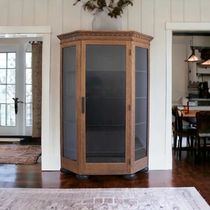 Antique Oak Cabinet Bookcase Hutch Curio Display. Adjustable Shelves. Painted Furniture. Refinished. Restored. image 1