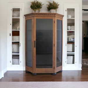 Antique Oak Cabinet Bookcase Hutch Curio Display. Adjustable Shelves. Painted Furniture. Refinished. Restored. image 9