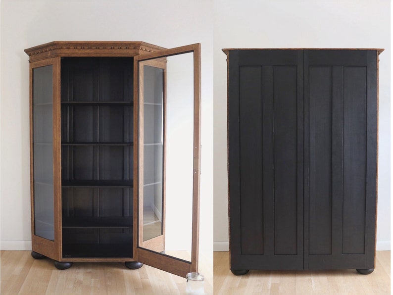 Antique Oak Cabinet Bookcase Hutch Curio Display. Adjustable Shelves. Painted Furniture. Refinished. Restored. image 5