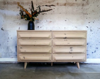SOLD bleached pine vintage Shockey lowboy dresser chest of drawers mcm mid century modern