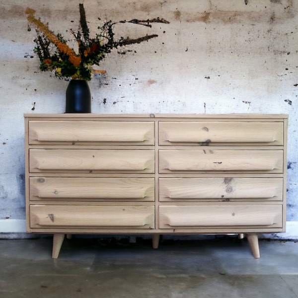 SOLD bleached pine vintage Shockey lowboy dresser chest of drawers mcm mid century modern