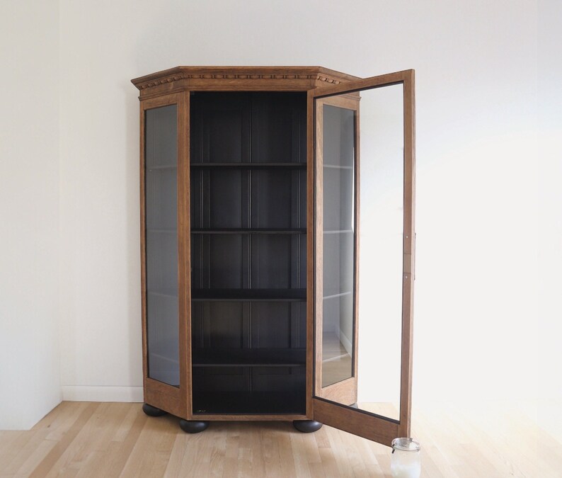 Antique Oak Cabinet Bookcase Hutch Curio Display. Adjustable Shelves. Painted Furniture. Refinished. Restored. image 2