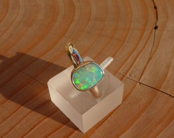 Solid opal ring size J-1/2|Silver|for her|australian opal|natural|crystal|ideal gift|engagement gift|jewellery|bridesmaid|sister|bestfriend