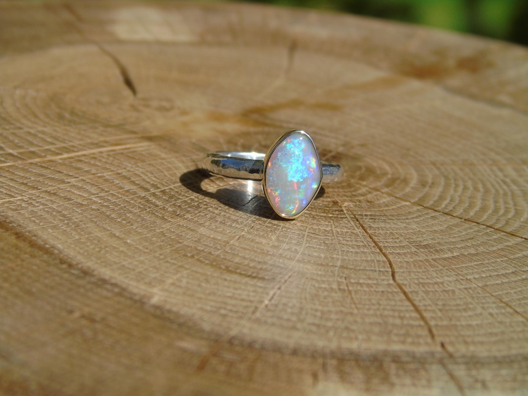 Lightning Ridge Crystal Opal Ring With 18k Gold Bezel|size L/ 5-3/4 ...