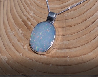 Natural opal pendant|Brazilian|doublet|gift|multicolored|healing|crystal|unique|ancient|natures gemstone| silver|