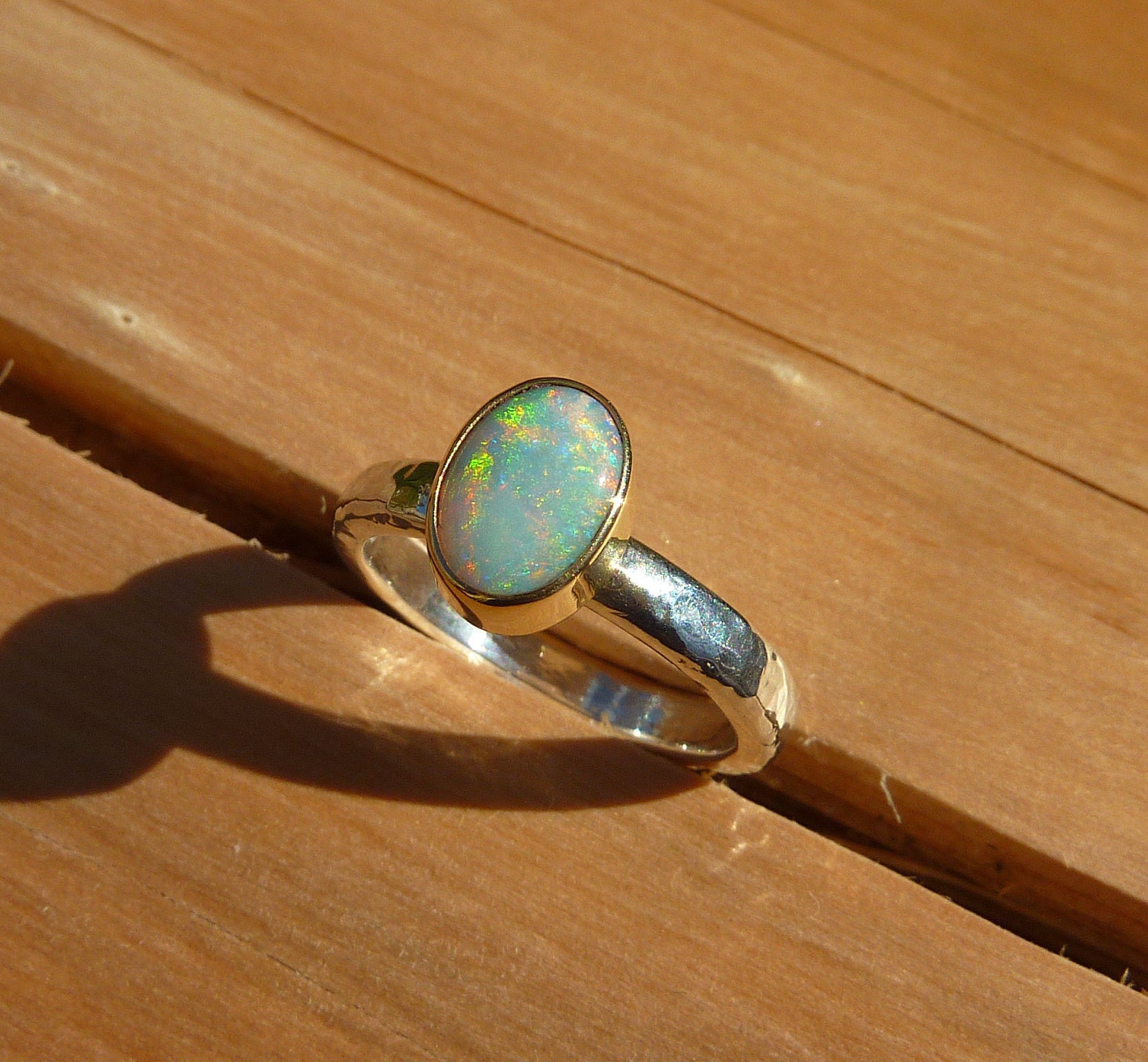 Coober Pedy Opal Ring With 18k Gold Bezelgiftengagement Etsy