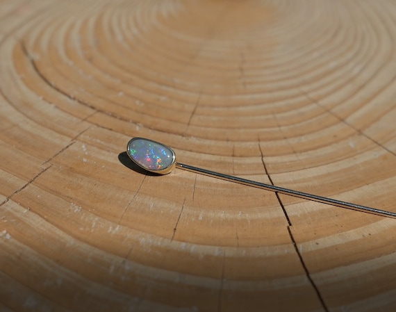 18k Gold Tie Pin|lightning Ridge Opal|jewelry Groom|gift Husband