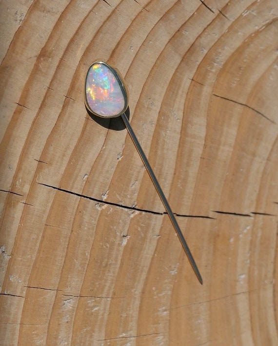 18k Gold Tie Pin|lightning Ridge Opal|jewelry Groom|gift Husband