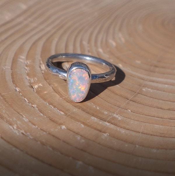 Solid opal ring size E-1/2|Silver|for her|australian opal|natural|crystal|dainty|engagement gift|jewellery|bridesmaid|sister|bestfriend