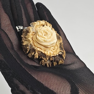 Handmade Roe Deer Antler Necklace: Engraved Rose Blossom Pendant