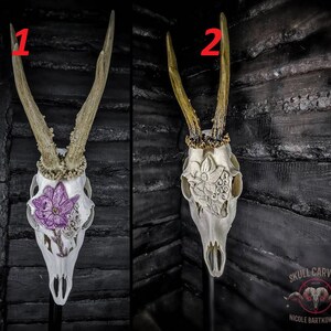 Made to order Carved roe deer skull decoration real bone carving flowers flourish design flower petals magnolia