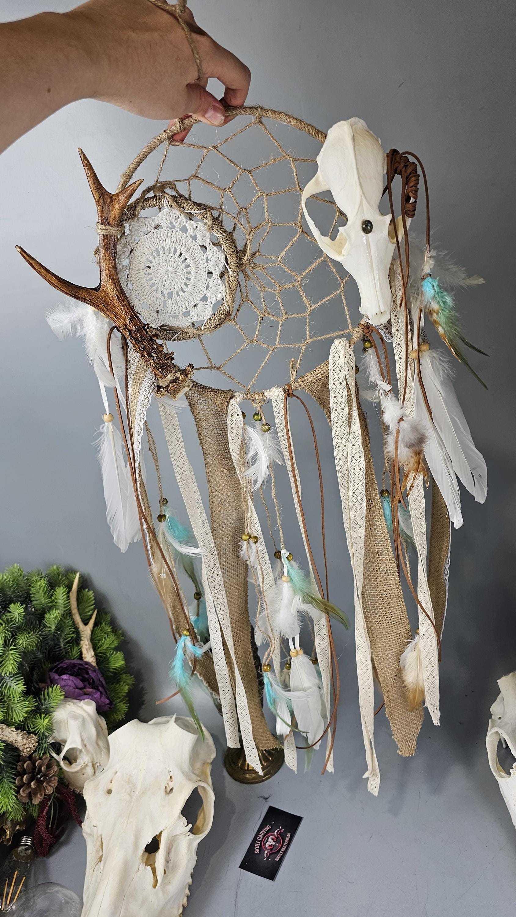 Made-to-order Dream Catcher: Fox Skull, Roe Deer Antler