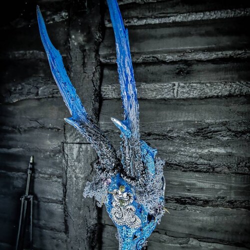Made to order Roe deer skull buck with engraved ornaments, labradorite , filigree, aged, wicca, amethyst witchcraft shops gift galaxy space art