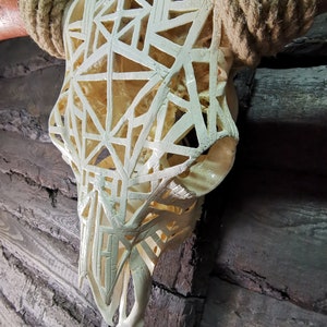 RIESIGE gemacht, um benutzerdefinierte Design moderne Schnitzerei Highland-Büffel Kuh echten Schädel Kupfer Hörner Lampe Licht geometrische Quadrate Weihnachten zu bestellen