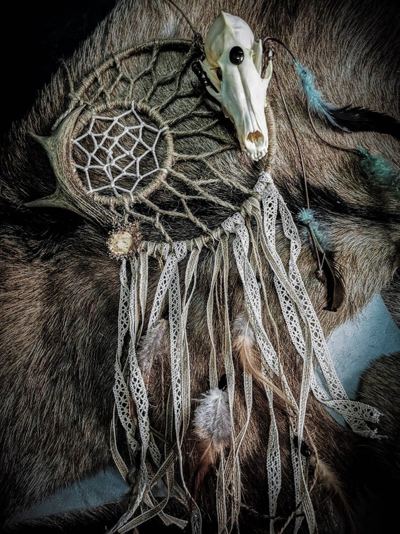 Fox Skull Dream Catcher: Roe Deer Antler, Labradorite
