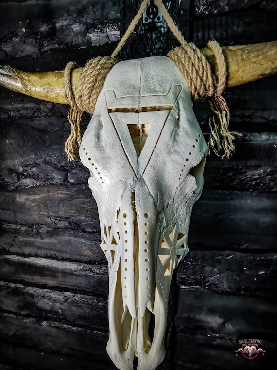 Cow Buffalo Skull With Engraved Design Viking Slavic Wall