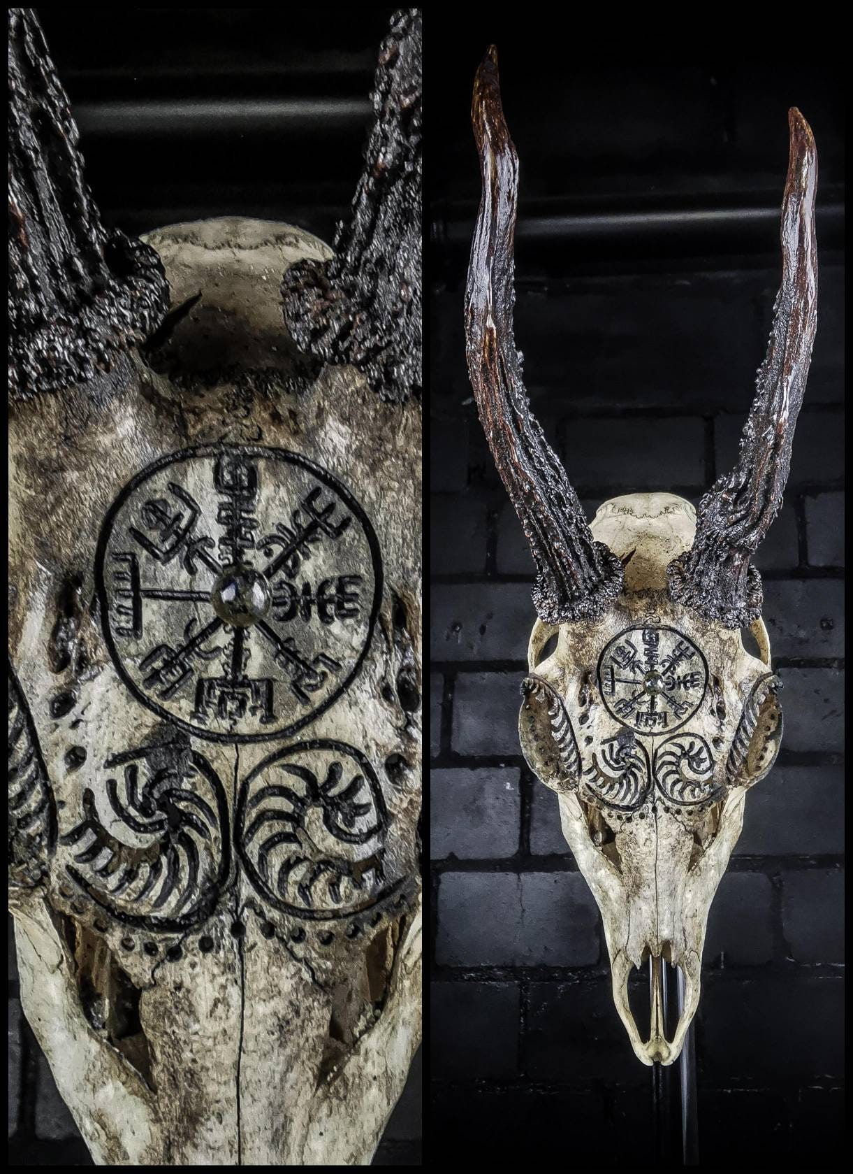 Engraved Roe Deer Skull: Aegishjalmur & Vegvisir Viking Design - Etsy
