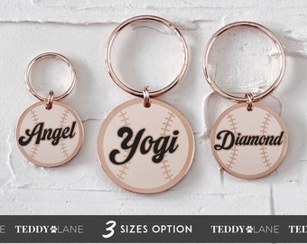 Personalised Pet Id Tag - Baseball Stainless Steel Pet tag (Rose Gold) - Dog Tags Personalised for Dogs, Custom Cat Name Tag