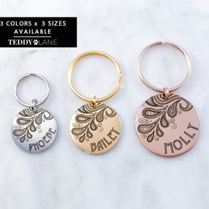 Boho Paisley Gold & Silver or Rose Gold Pet Tag - Custom Circle Dog Tag , Pet ID Tag, Custom Dog Tag, Dog Id, Personalised Custom Dog Tag