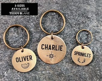 Personalised Brass Dog Tag or Brass Cat Tag - Engraved Pet Tag Cat lover gift, Pet Dog ID Tag Gift, Pet Name Tag, Custom Pet ID Accessories