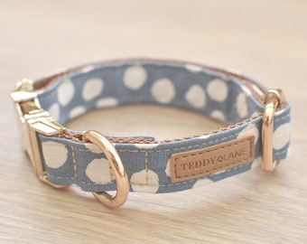 Baby Blue Polka Dot Dog Collar, Puppy Gift Idea, XS Collar for Cats, Dog Collar with Metal Buckle Options, Gold Silver or Brass Hardware