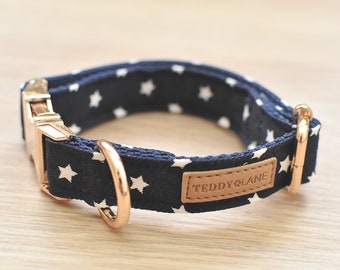 Navy Star Patterned Dog Collar: Cosmic Puppy Collar