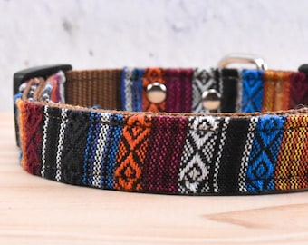 Boho Dog Collar, Colorful Woven Aztec Fabric, Adjustable Pet Collar