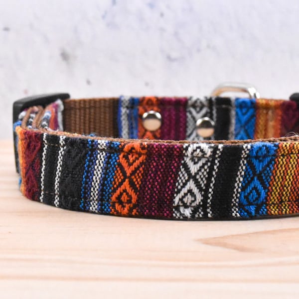 Mexican Boho Dog Collar & Aztec Dog Collar - Boho Striped Pet Collar Metal Buckle Dog Collar Tribal Dog Collar Gift for Dog, Pet Collar,