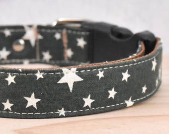 Forest Green Star Dog Collar, Adjustable Galaxy Puppy Collar, XS Cat Collar, Starry Night Pet Neckwear with Metal Buckle Options